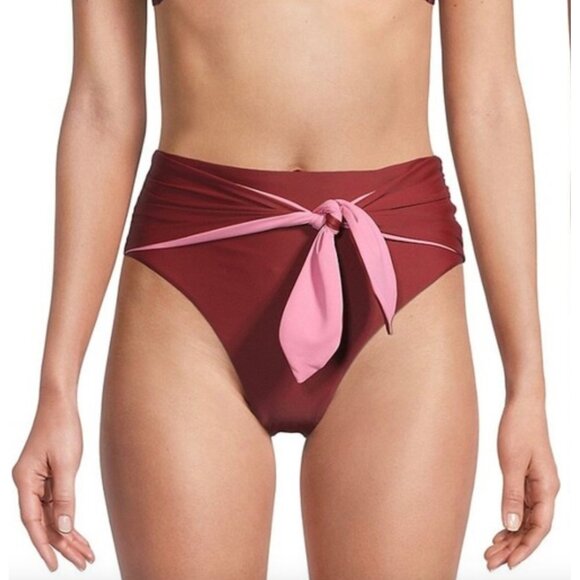 Veronica Beard Azoia Tie Front Bikini Bottoms in Deep Brick Size XL - Picture 12 of 12